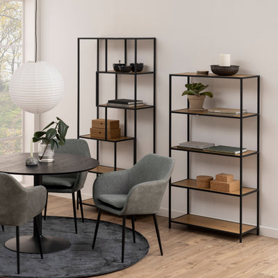 Seaford Tall Black Metal Bookcase with 4 Oak Shelves – FTG, view 5