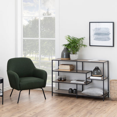 Seaford Wide Black Metal Bookcase with 4 Sonoma Oak Shelves – FTG, view 4