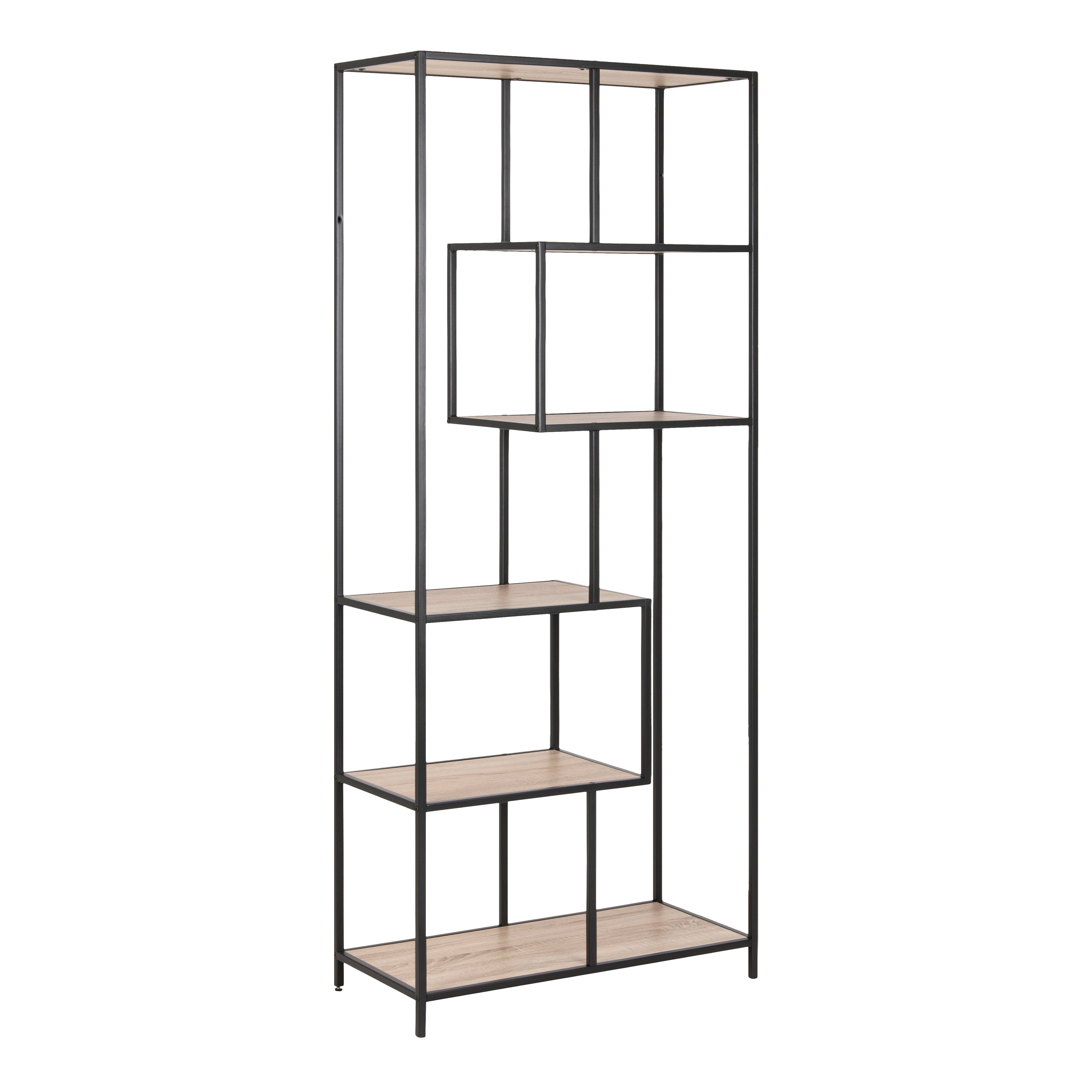 Seaford Tall Black Metal Bookcase with 5 Sonoma Oak Shelves – FTG