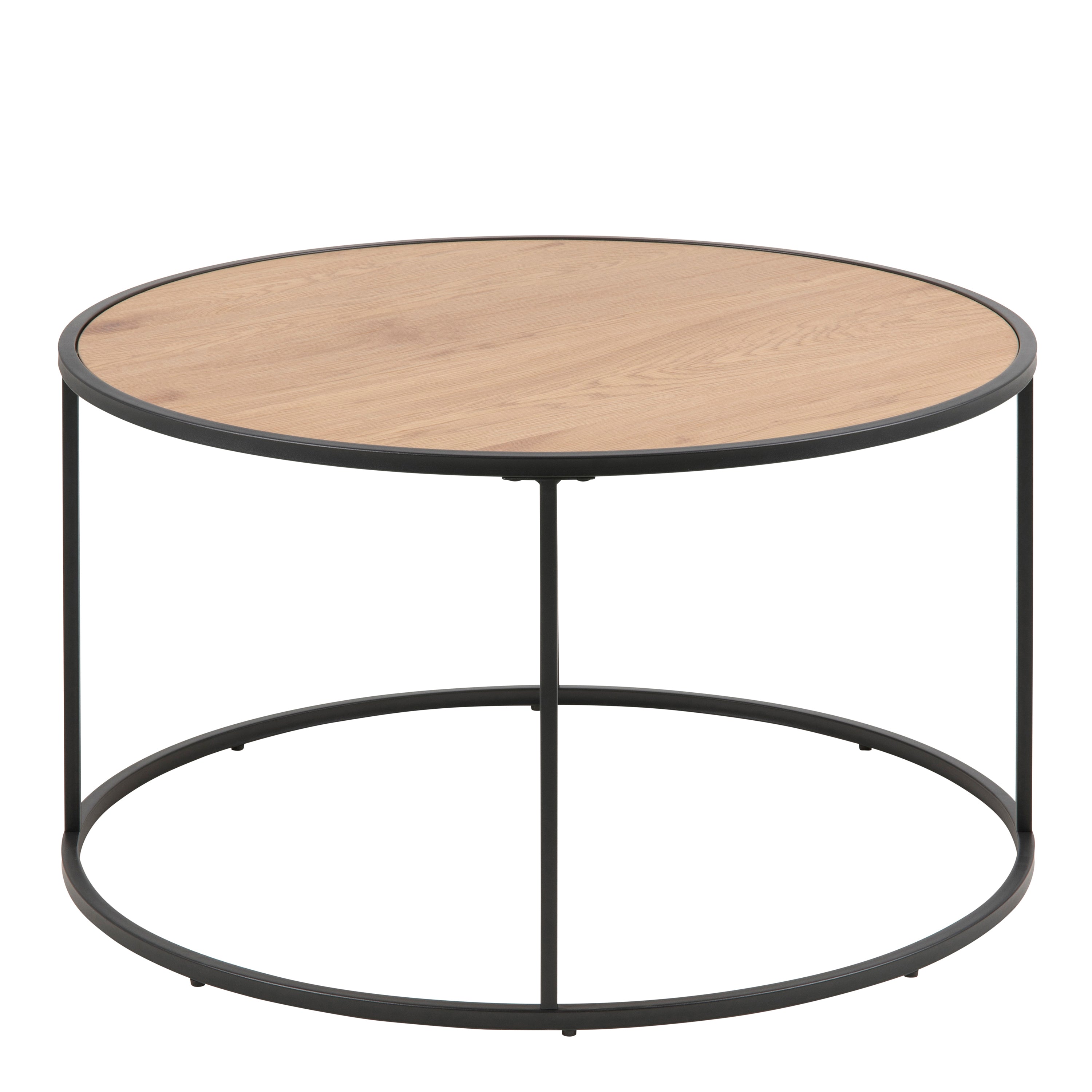 Seaford Black Metal Round Coffee Table with Oak Top – FTG