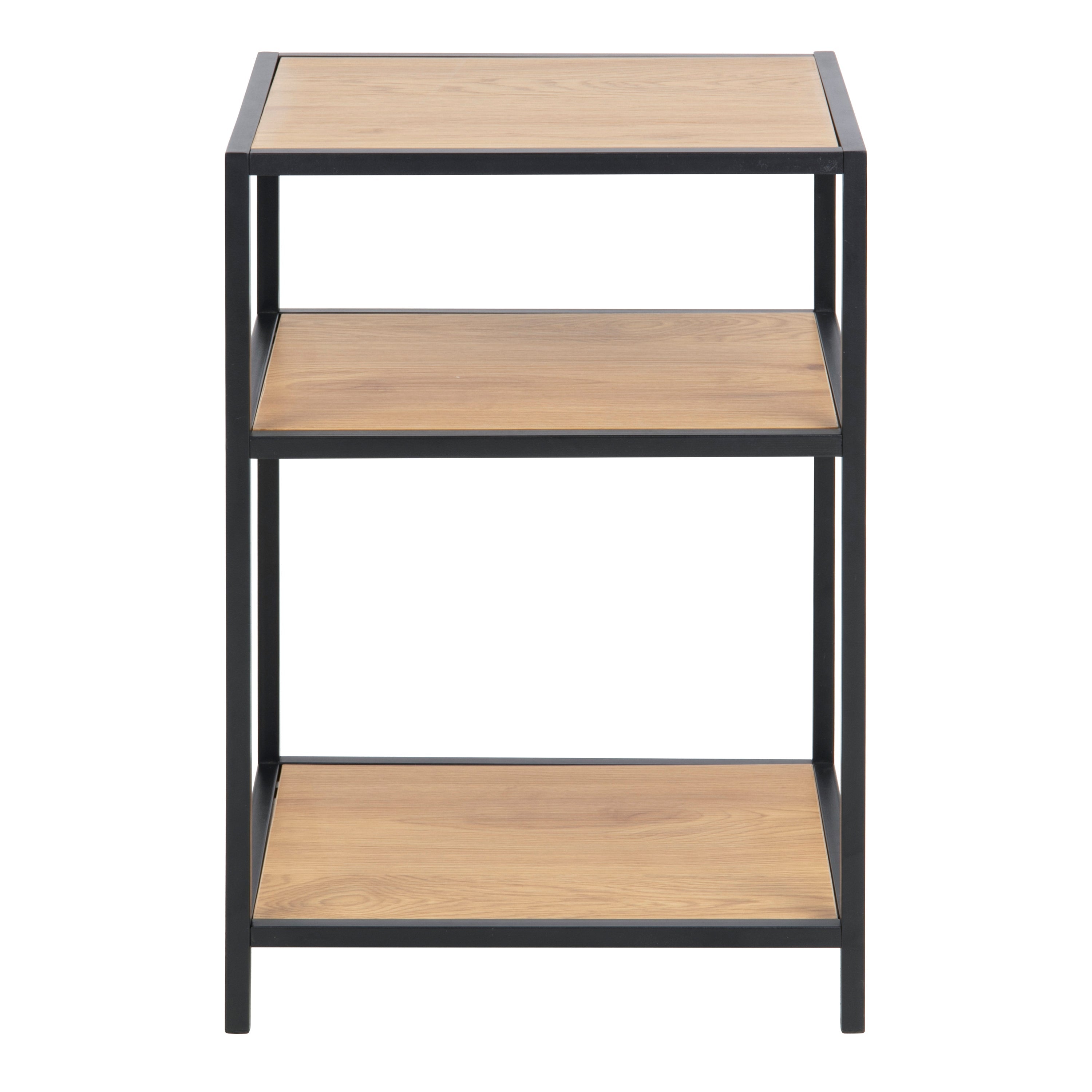 Seaford Black Metal Bedside Table with 2 Oak Shelves – FTG, view 2