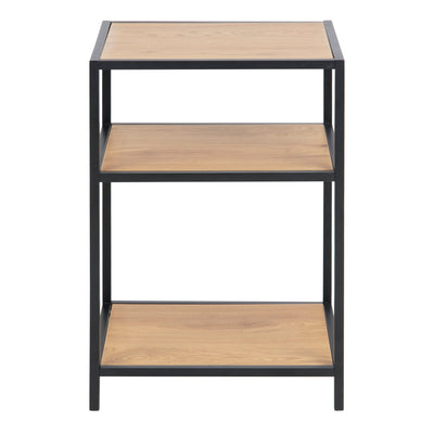 Seaford Black Metal Bedside Table with 2 Oak Shelves – FTG, view 2