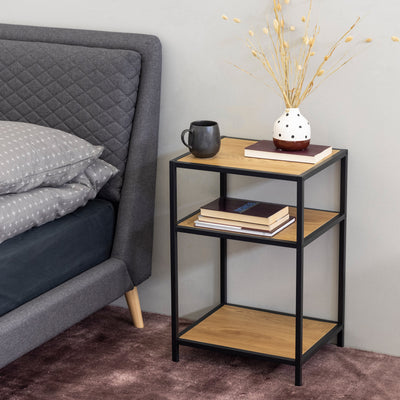 Seaford Black Metal Bedside Table with 2 Oak Shelves – FTG, view 3