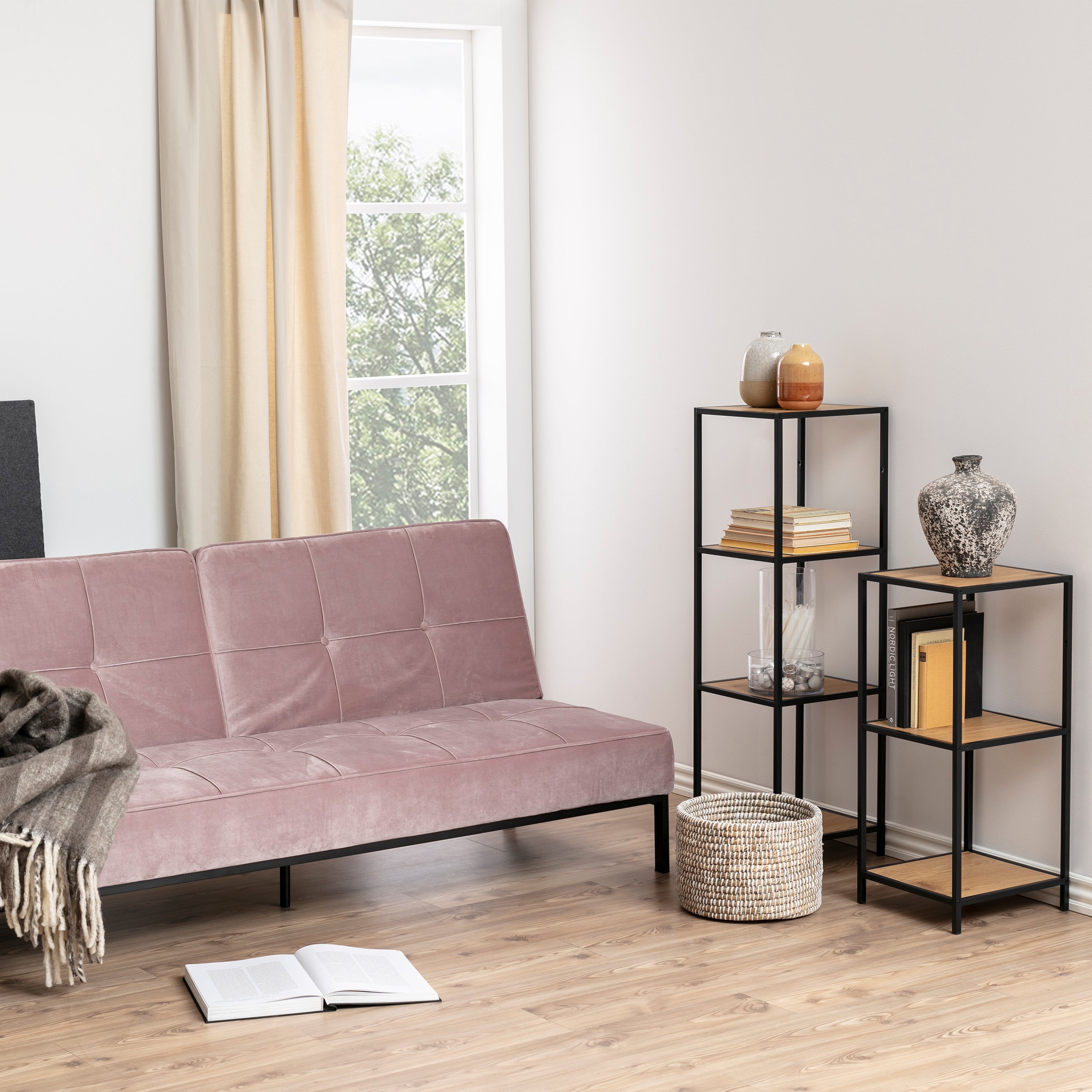 Seaford Narrow Black Metal Bookcase with 2 Oak Shelves – FTG, view 3