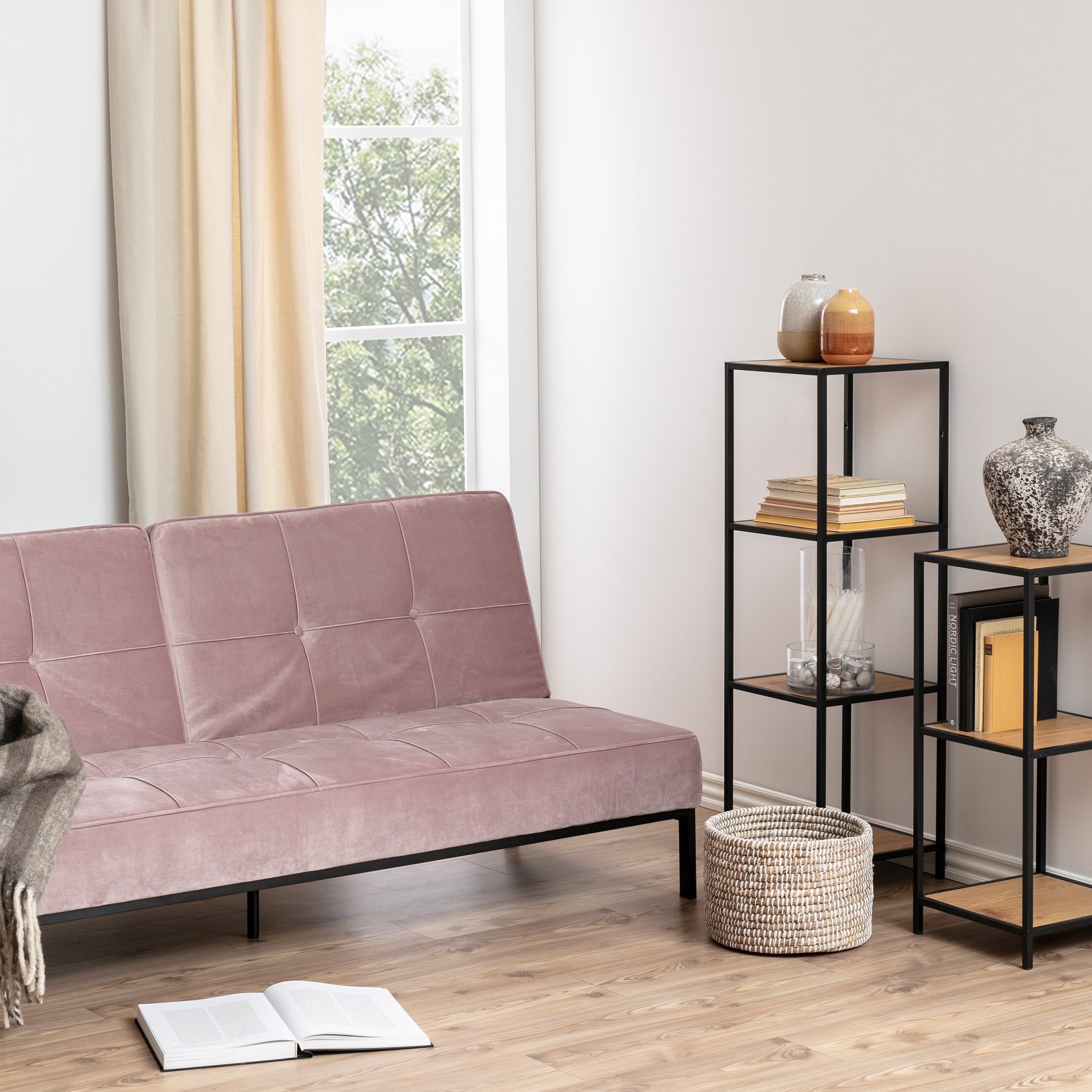 Seaford Narrow Black Metal Bookcase with 3 Oak Shelves – FTG, view 3