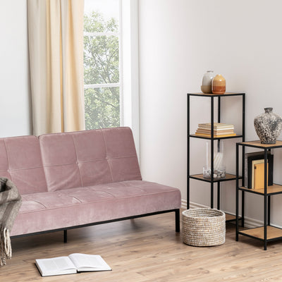Seaford Narrow Black Metal Bookcase with 3 Oak Shelves – FTG, view 3