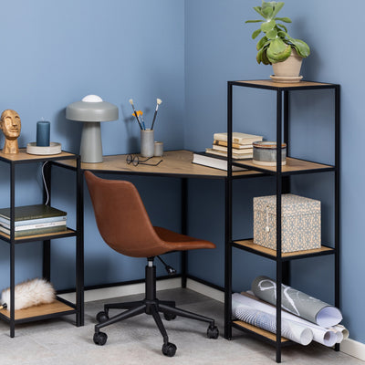 Seaford Narrow Black Metal Bookcase with 3 Oak Shelves – FTG, view 4