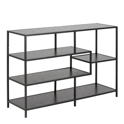 Seaford Wide Black Metal Bookcase with 4 Black Oak Shelves – FTG
