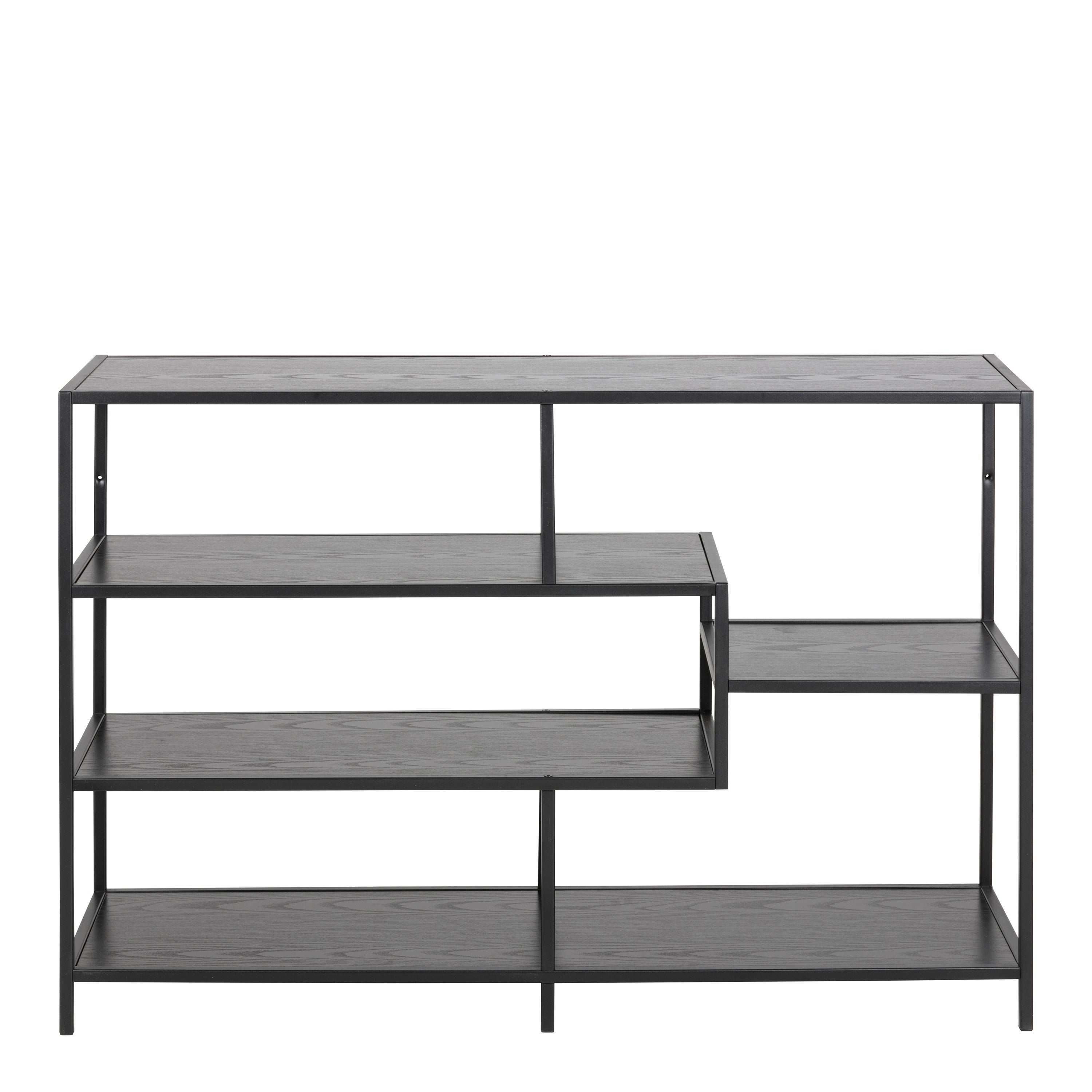 Seaford Wide Black Metal Bookcase with 4 Black Oak Shelves – FTG, view 2
