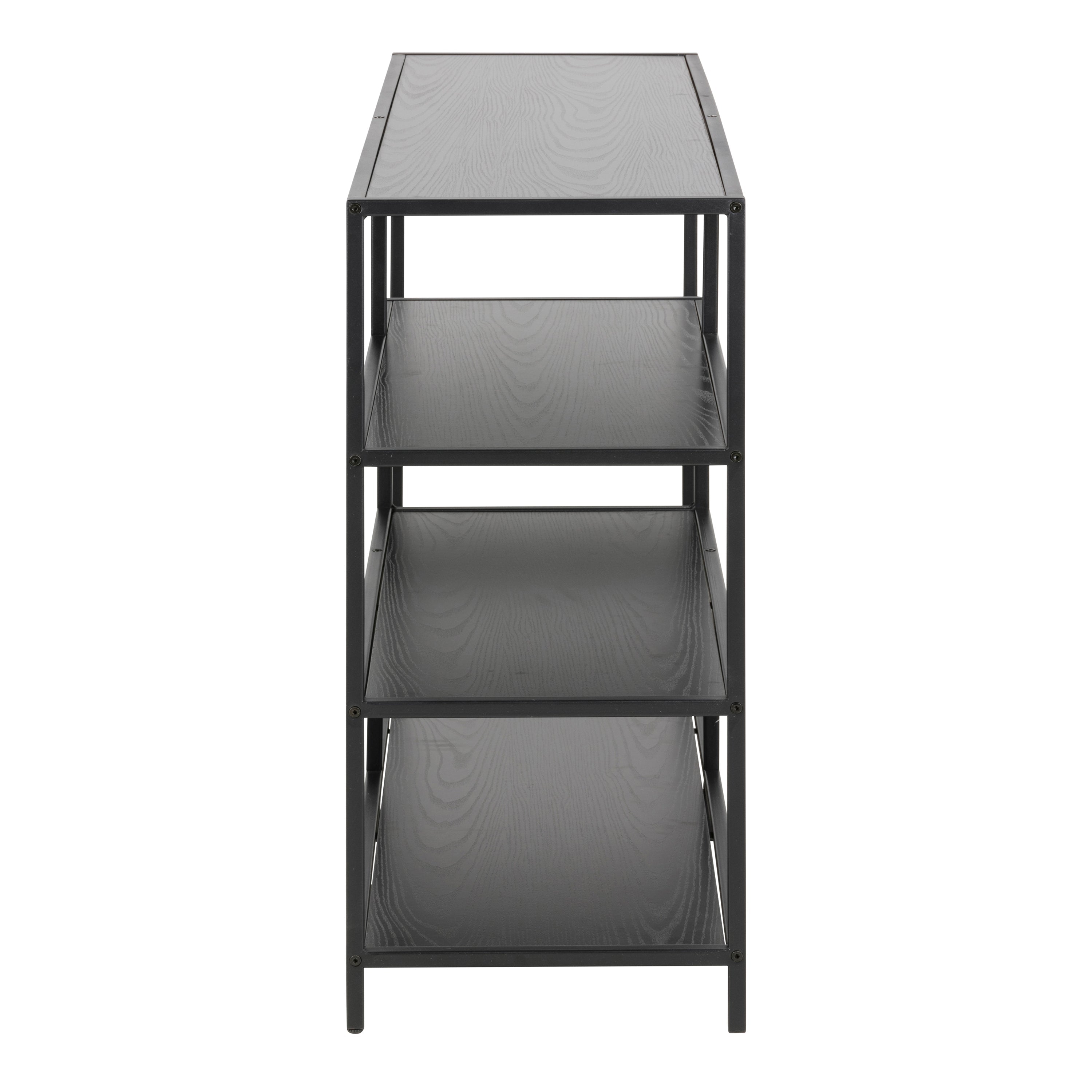 Seaford Wide Black Metal Bookcase with 4 Black Oak Shelves – FTG, view 3