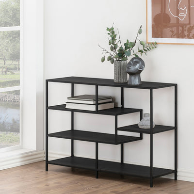 Seaford Wide Black Metal Bookcase with 4 Black Oak Shelves – FTG, view 5
