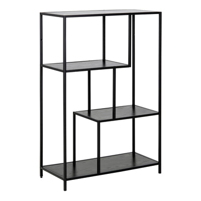 Seaford Black Metal Asymmetrical Bookcase with 3 Black Shelves – FTG