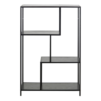 Seaford Black Metal Asymmetrical Bookcase with 3 Black Shelves – FTG, view 2