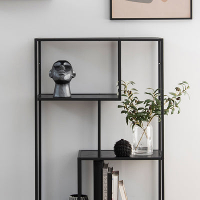 Seaford Black Metal Asymmetrical Bookcase with 3 Black Shelves – FTG, view 5