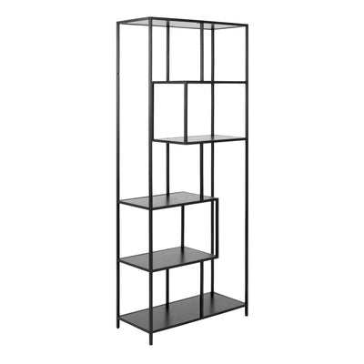Seaford Tall Black Metal Bookcase with 5 Black Shelves – FTG