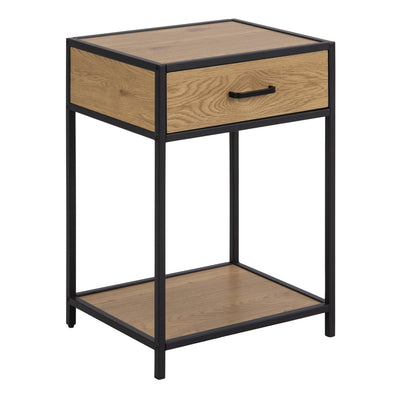 Seaford Bedside Table with 1 Drawer in Black & Oak – FTG