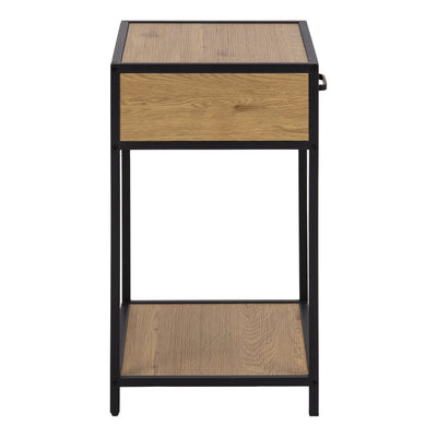 Seaford Bedside Table with 1 Drawer in Black & Oak – FTG, view 3