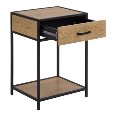 Seaford Bedside Table with 1 Drawer in Black & Oak – FTG, view 4