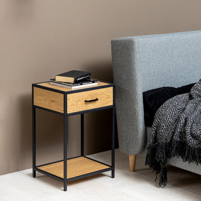 Seaford Bedside Table with 1 Drawer in Black & Oak – FTG, view 5