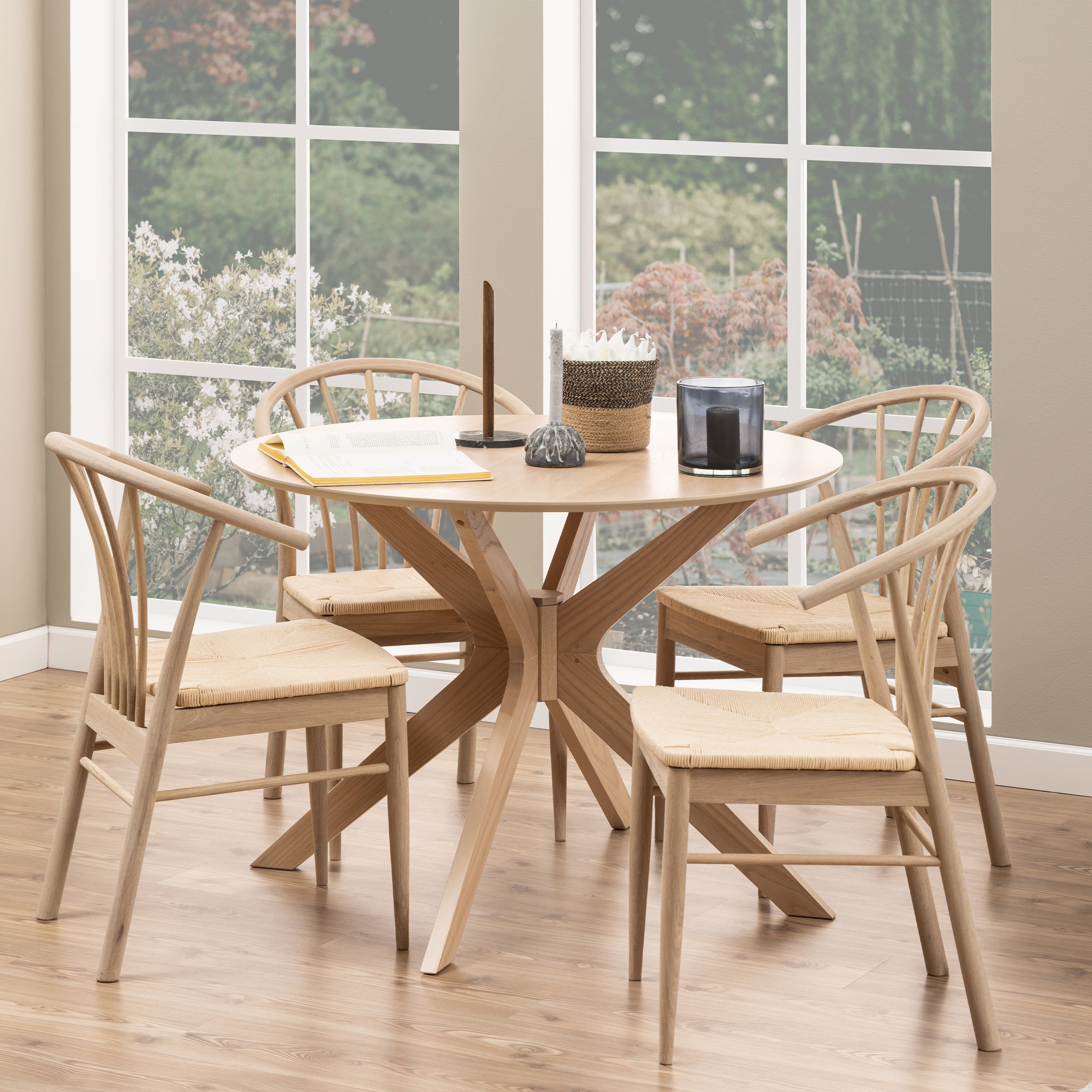 Cassandra Dining Chair with Armrest in White Oak Set of 2 – FTG, view 4