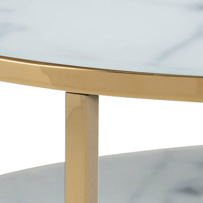 Alisma Round Coffee Table with White Crystal Clear Marble Glass Top & Gold Legs – FTG, view 6