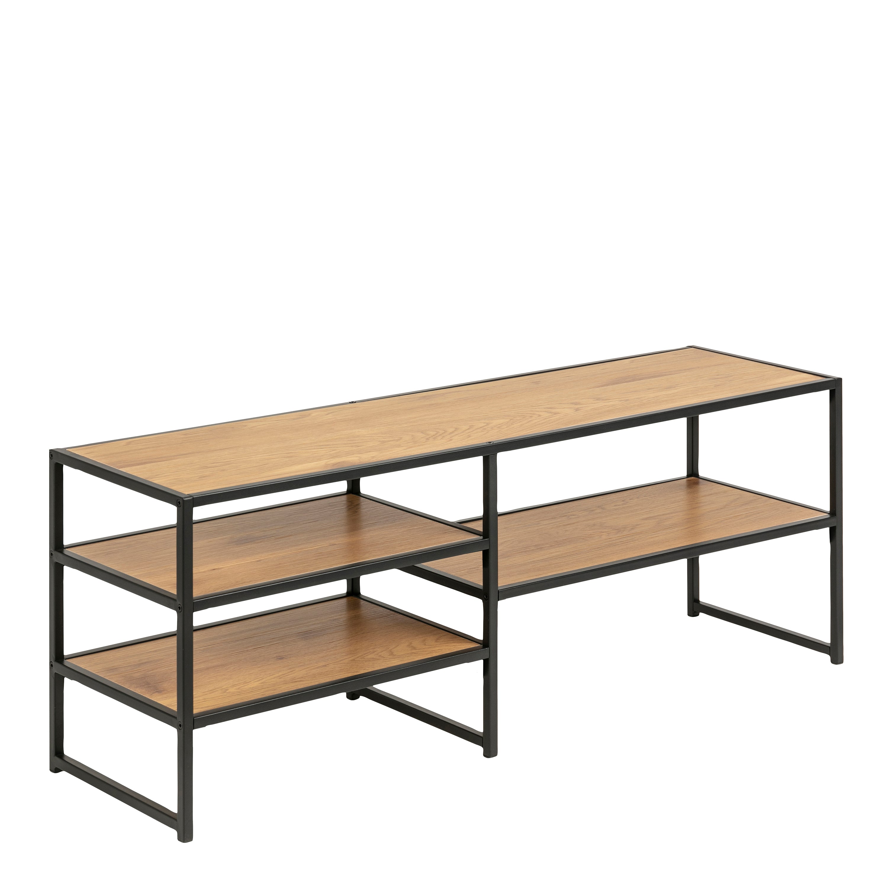Seaford Black Metal Open TV Unit with 3 Oak Shelves – FTG, view 3