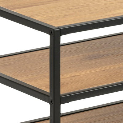 Seaford Black Metal Open TV Unit with 3 Oak Shelves – FTG, view 6