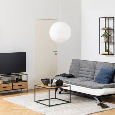 Seaford Black Metal Coffee Table with Oak Top – FTG, view 3