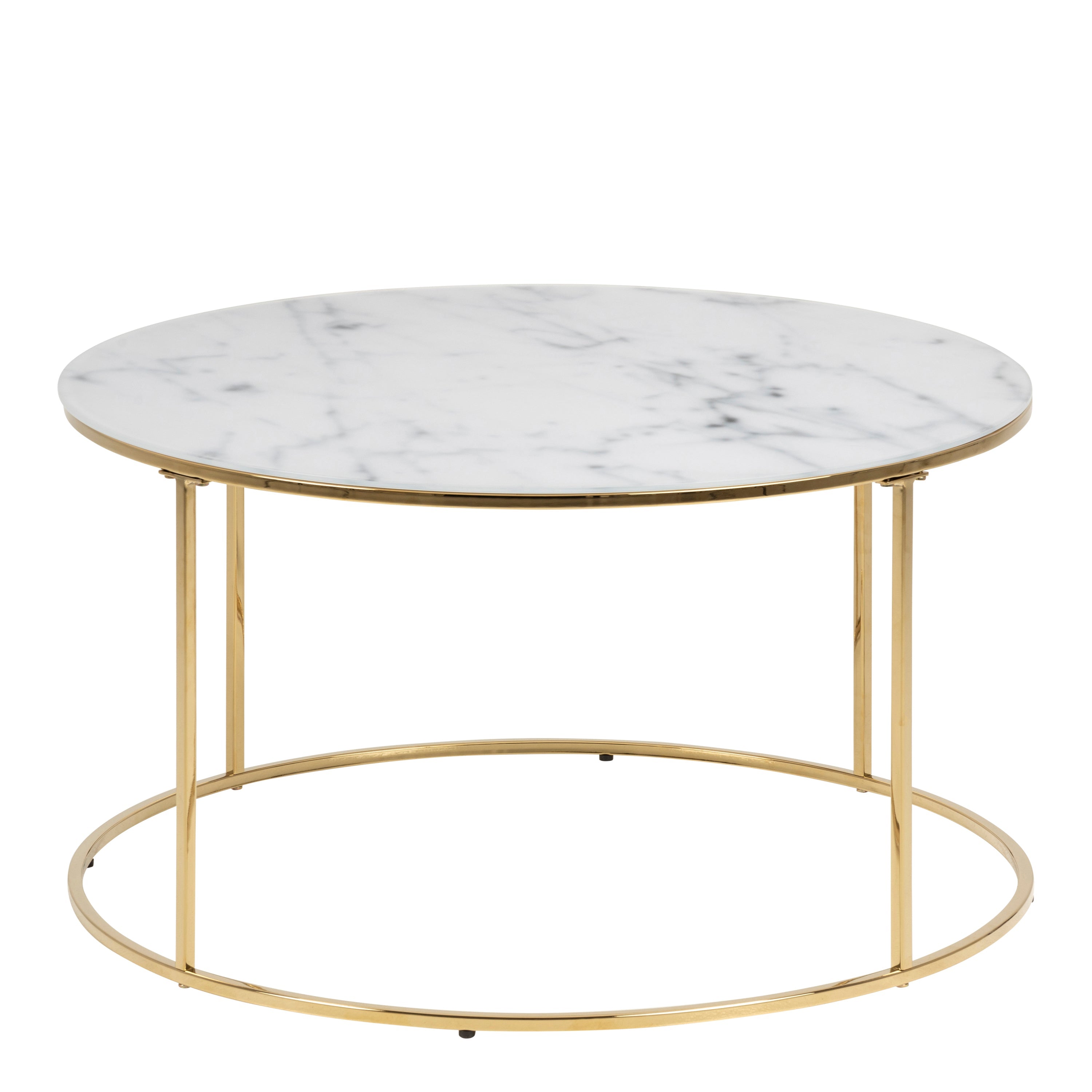Bolton -A1 Round Coffee Table with White Crystal Clear Marble Glass Top & Gold Base – FTG