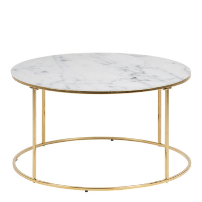 Bolton -A1 Round Coffee Table with White Crystal Clear Marble Glass Top & Gold Base – FTG