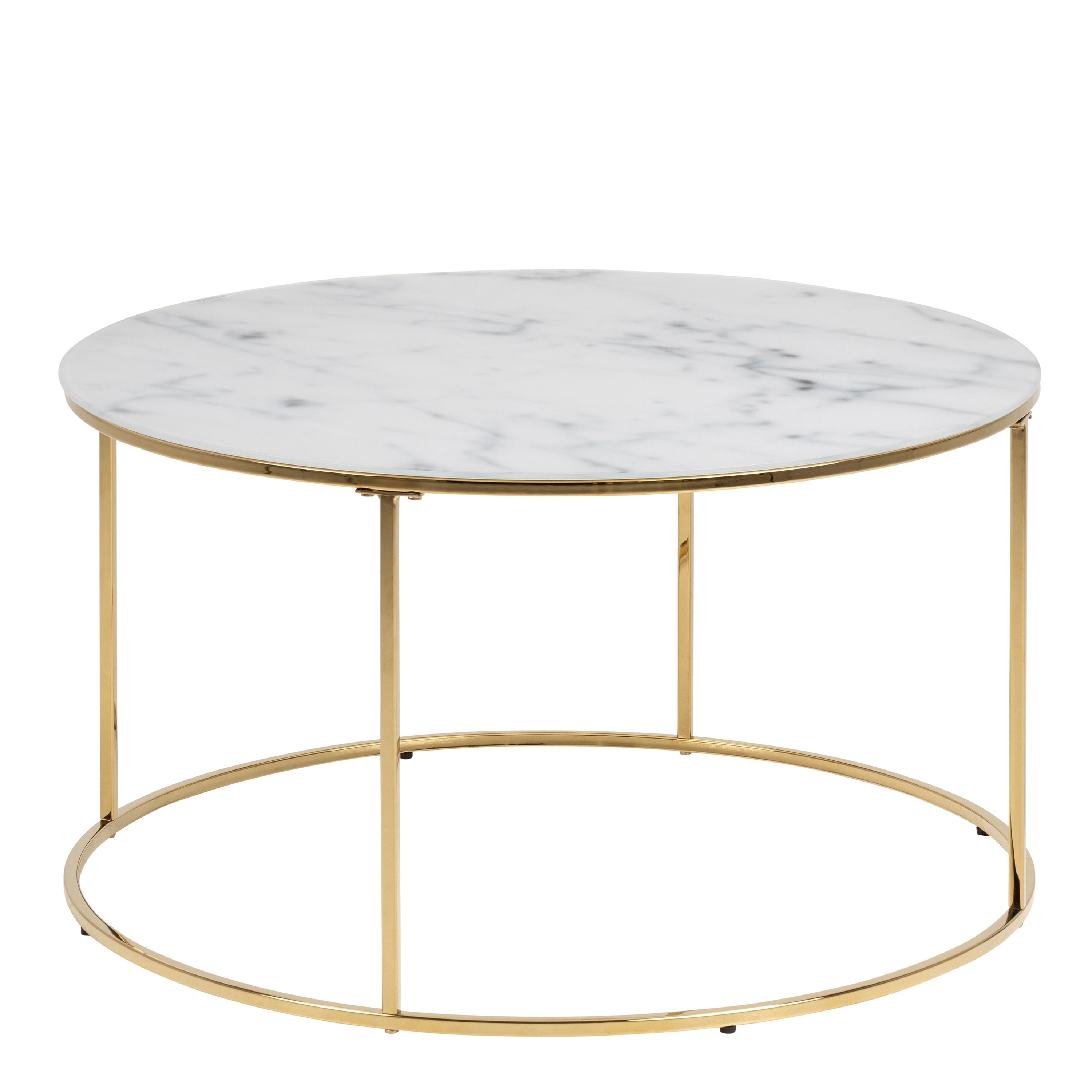 Bolton -A1 Round Coffee Table with White Crystal Clear Marble Glass Top & Gold Base – FTG, view 2