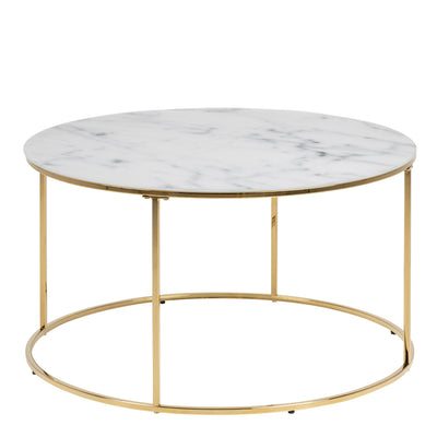 Bolton -A1 Round Coffee Table with White Crystal Clear Marble Glass Top & Gold Base – FTG, view 2