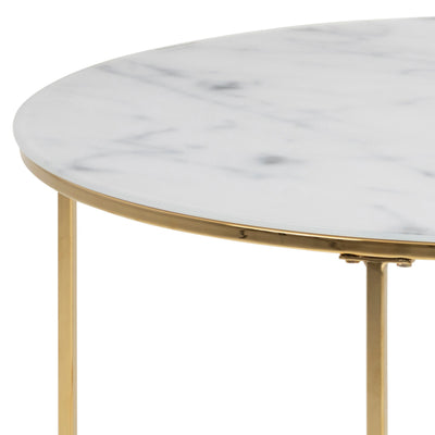 Bolton -A1 Round Coffee Table with White Crystal Clear Marble Glass Top & Gold Base – FTG, view 6