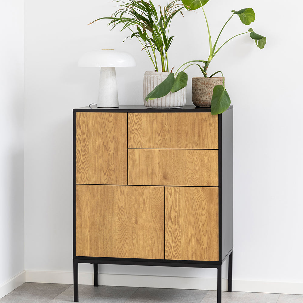 Seaford 3 Door 2 Drawer Sideboard in Black & Oak – FTG, view 6
