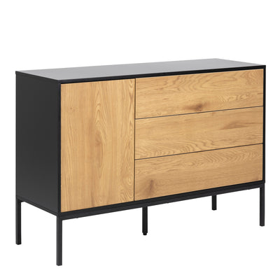 Seaford 1 Door 3 Drawer Small Sideboard in Black & Oak – FTG
