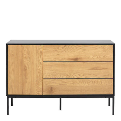 Seaford 1 Door 3 Drawer Small Sideboard in Black & Oak – FTG, view 2
