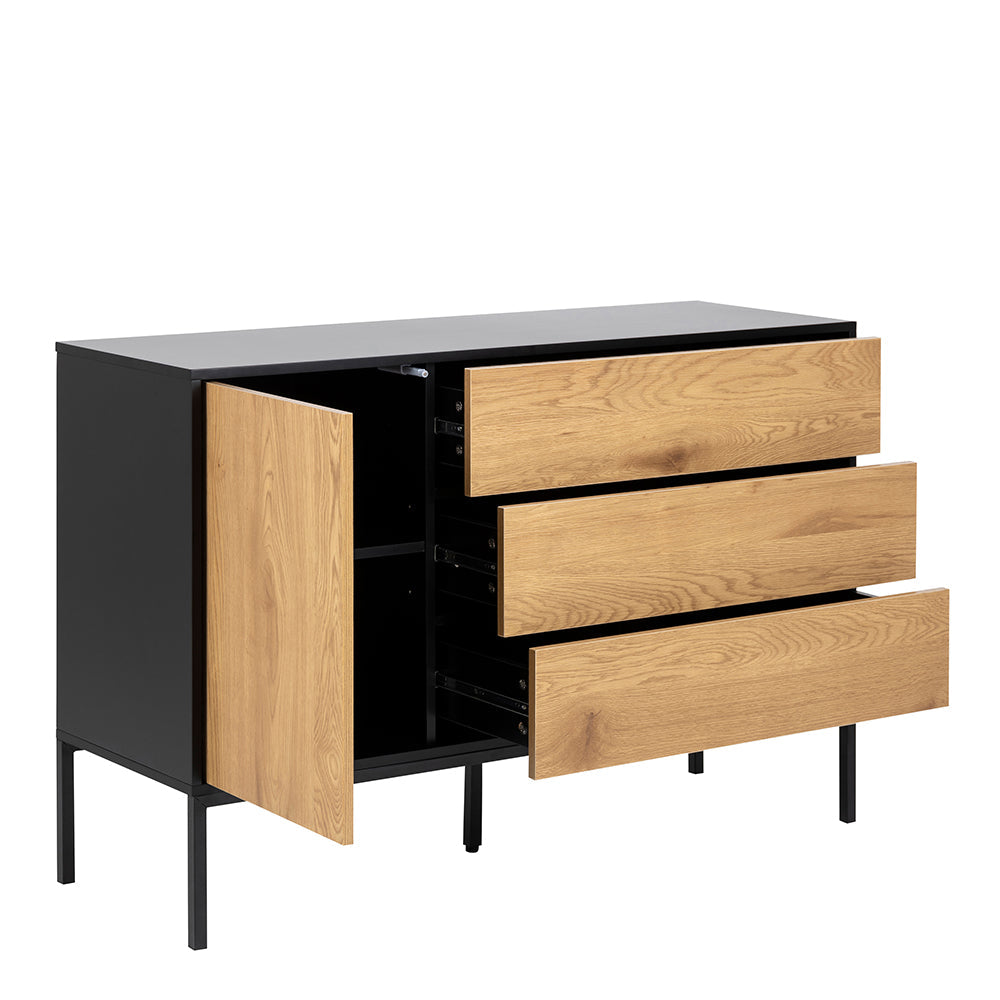 Seaford 1 Door 3 Drawer Small Sideboard in Black & Oak – FTG, view 4