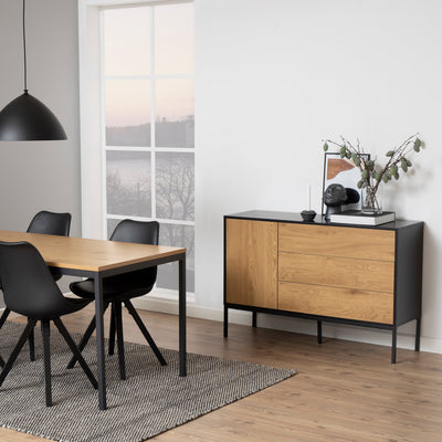 Seaford 1 Door 3 Drawer Small Sideboard in Black & Oak – FTG, view 5