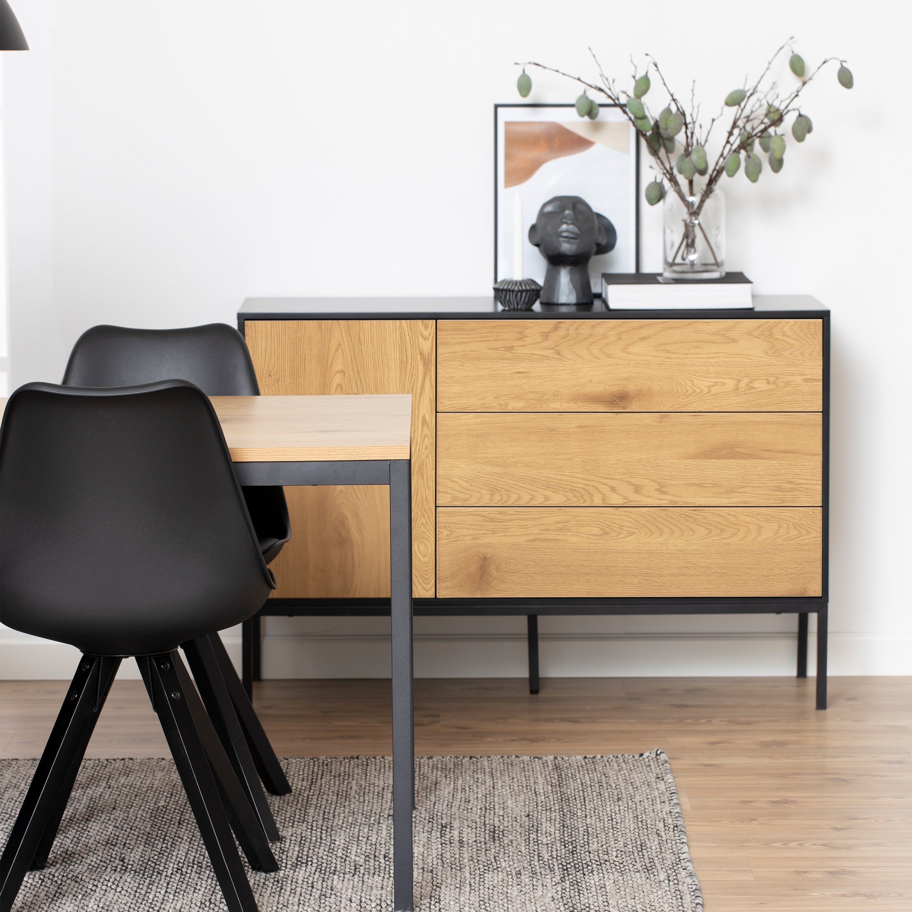 Seaford 1 Door 3 Drawer Small Sideboard in Black & Oak – FTG, view 6
