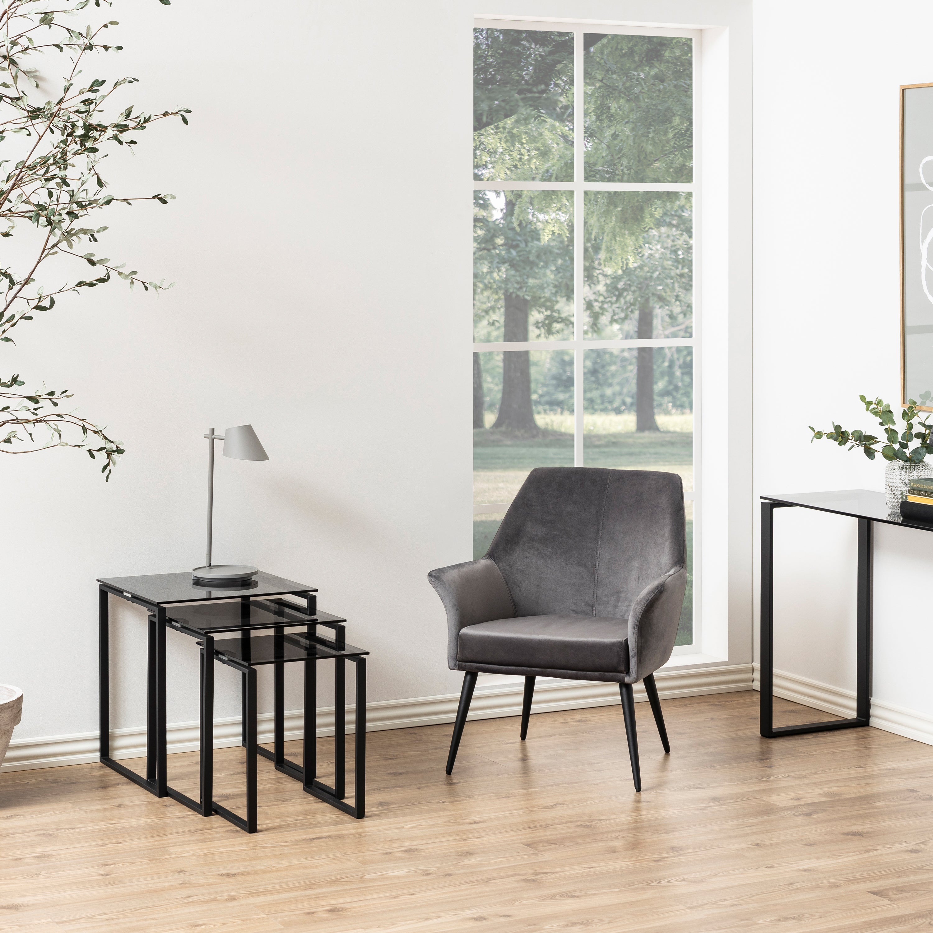 Katrine Nest of Tables with Smoked Glass Top Set of 3 – FTG, view 4