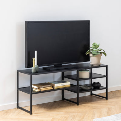 Seaford Black Metal Open TV Unit with 3 Black Shelves – FTG, view 4