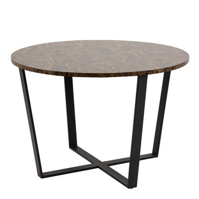 Amble Round Dining Table with Brown Marble Melamine Top & Black Legs – FTG