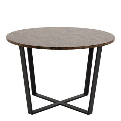 Amble Round Dining Table with Brown Marble Melamine Top & Black Legs – FTG, view 2