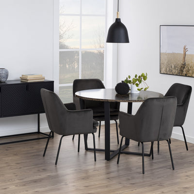 Amble Round Dining Table with Brown Marble Melamine Top & Black Legs – FTG, view 5