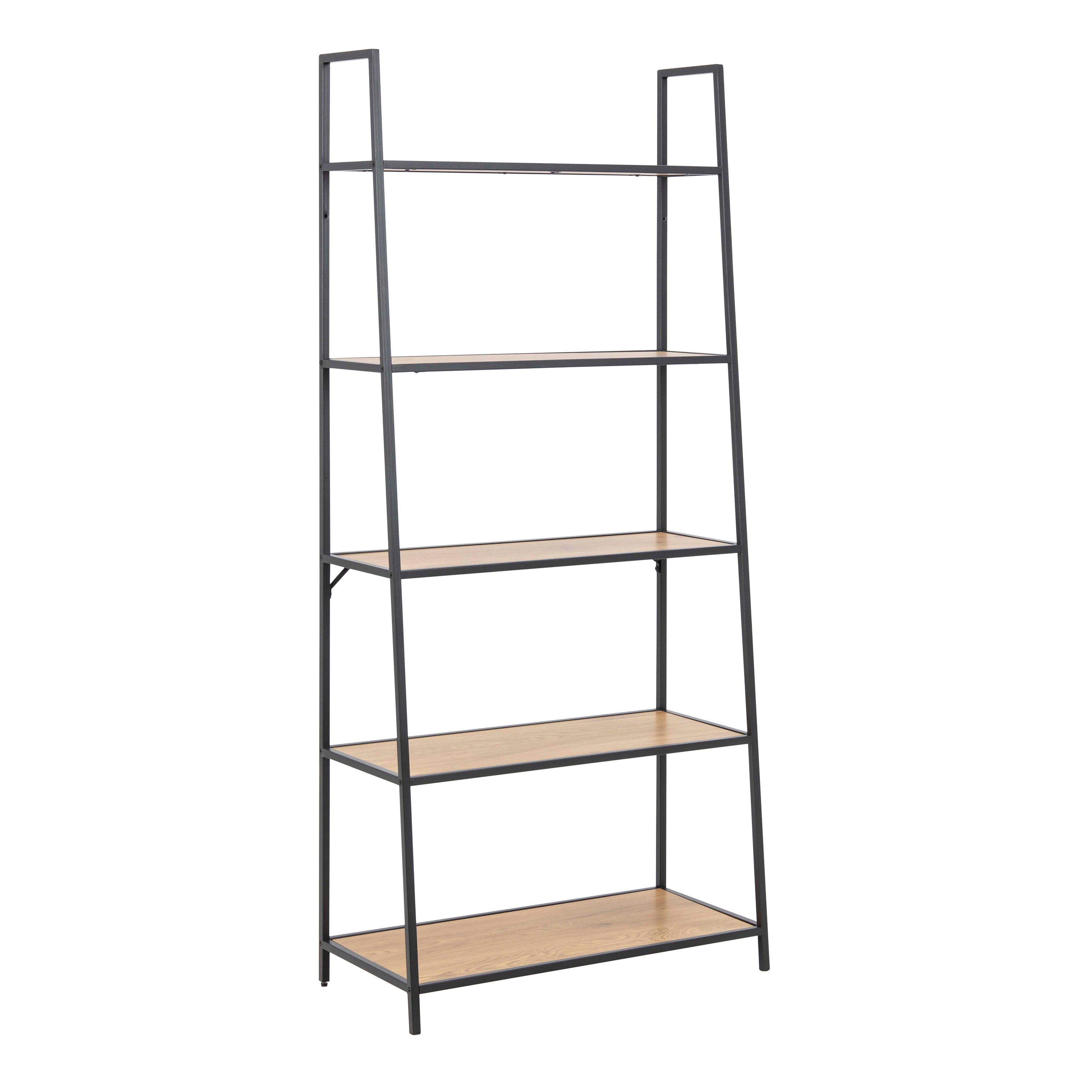 Seaford Black Metal Ladder Bookcase with 5 Oak Shelves – FTG