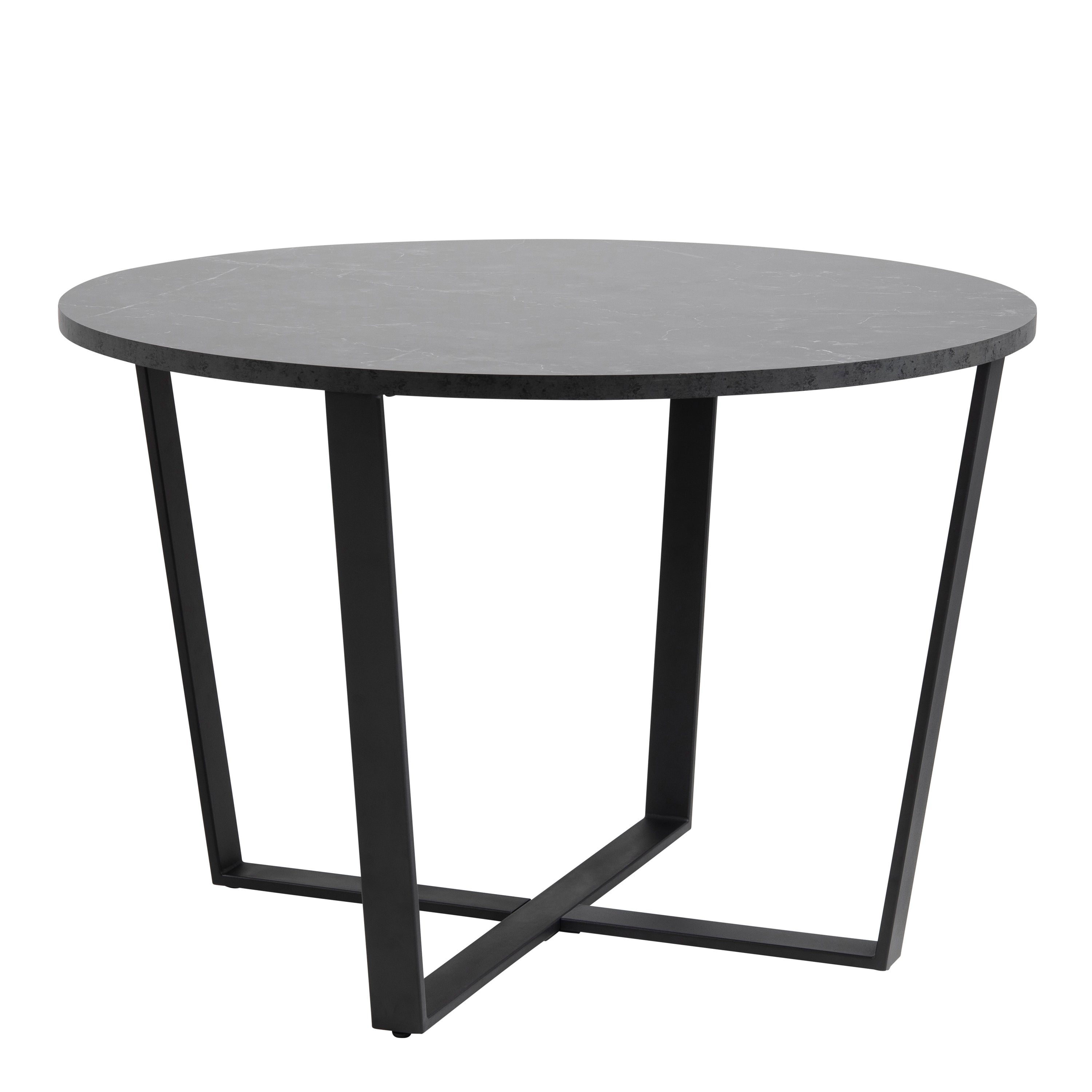 Amble Round Dining Table with Black Marble Melamine Top & Black Legs – FTG