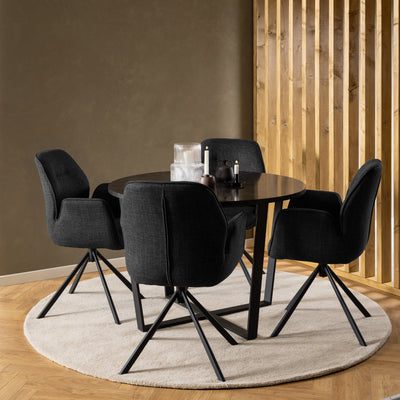 Amble Round Dining Table with Black Marble Melamine Top & Black Legs – FTG, view 3