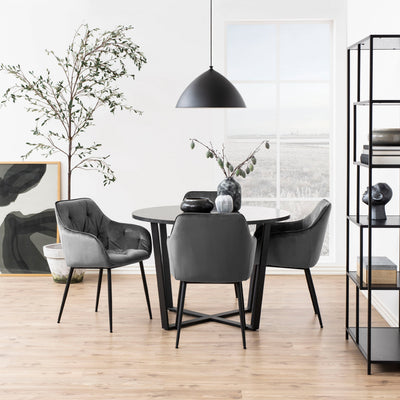 Amble Round Dining Table with Black Marble Melamine Top & Black Legs – FTG, view 5