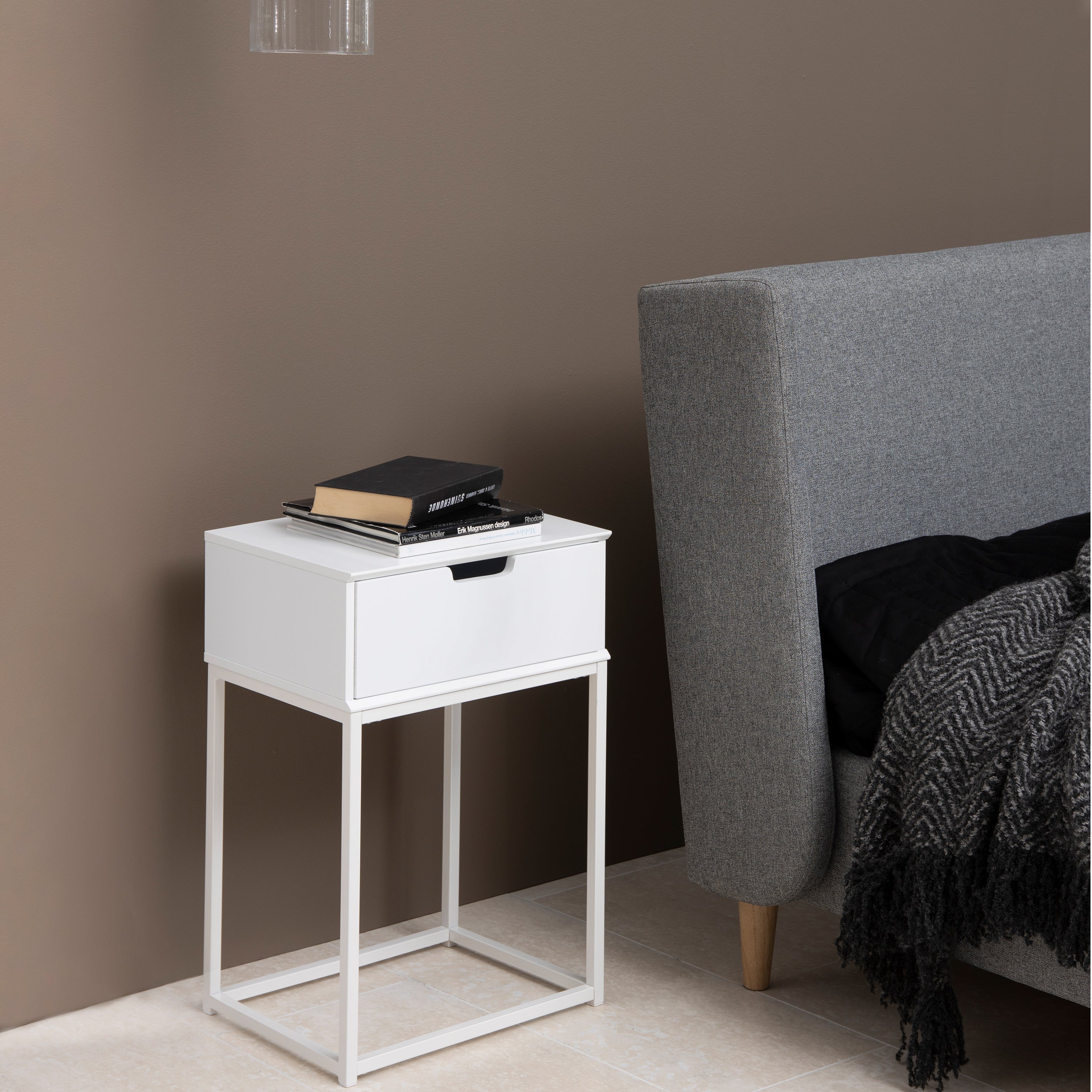 Mitra 1 Drawer Bedside Table in White – FTG, view 5