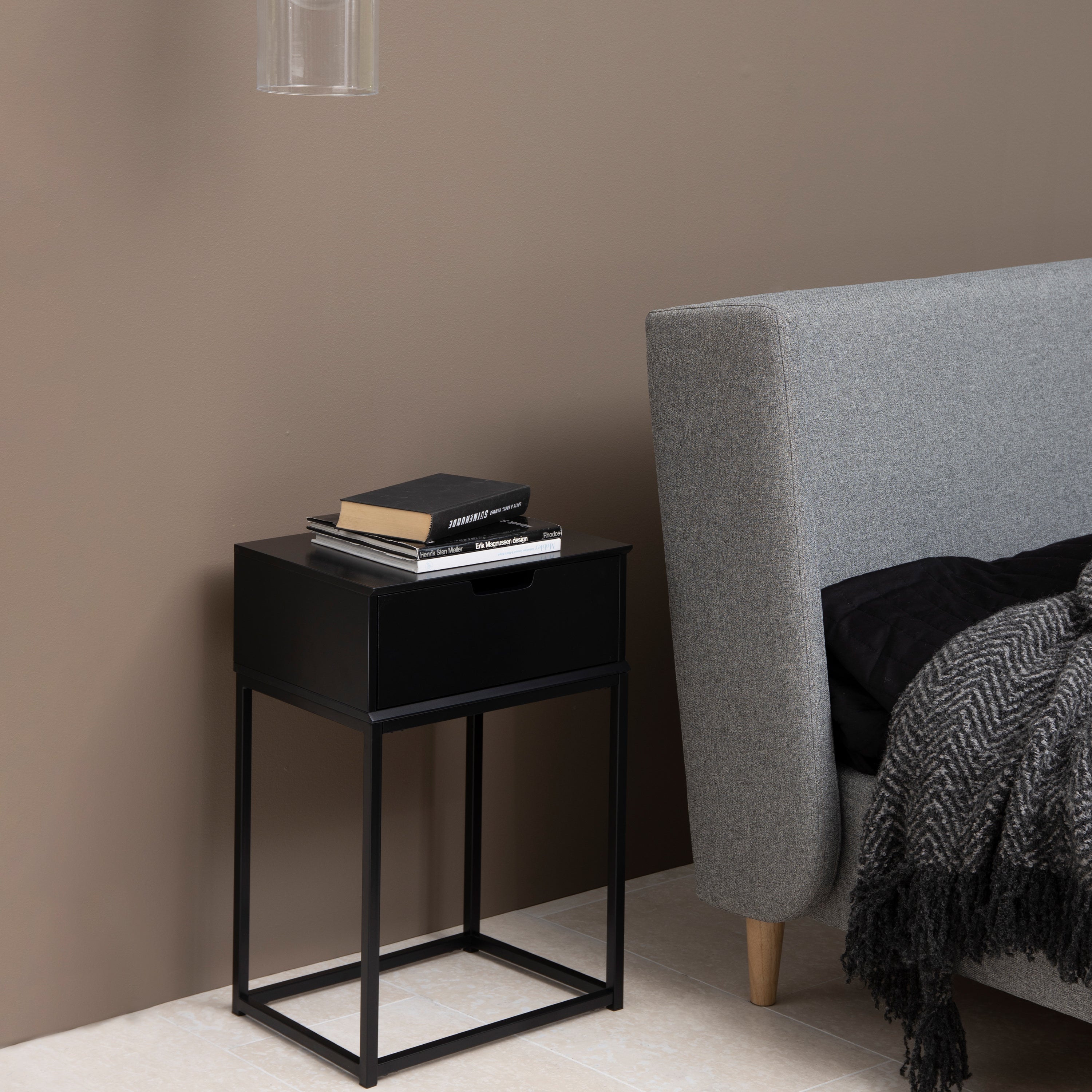 Mitra 1 Drawer Bedside Table in Black – FTG, view 5